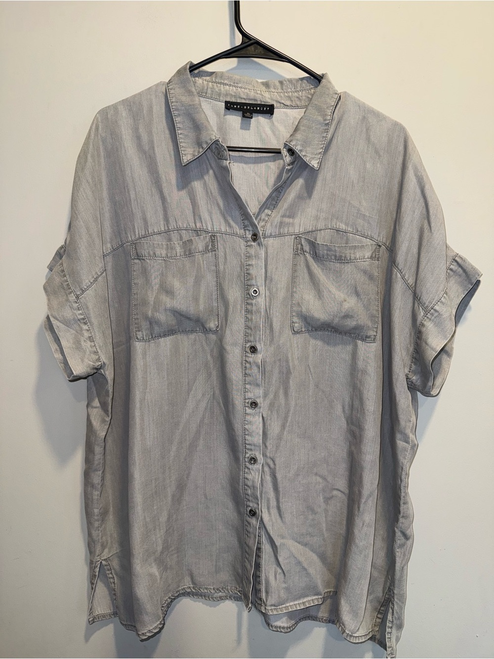 Jane + Delancey Gray Chambray Button Down Utility Blouse Shirt